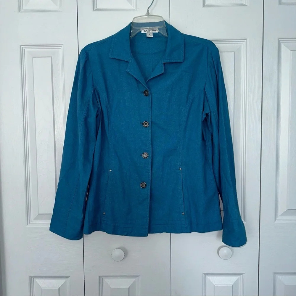 PENDLETON Linen Blend Top / Blazer‎ Blue Sz Medium